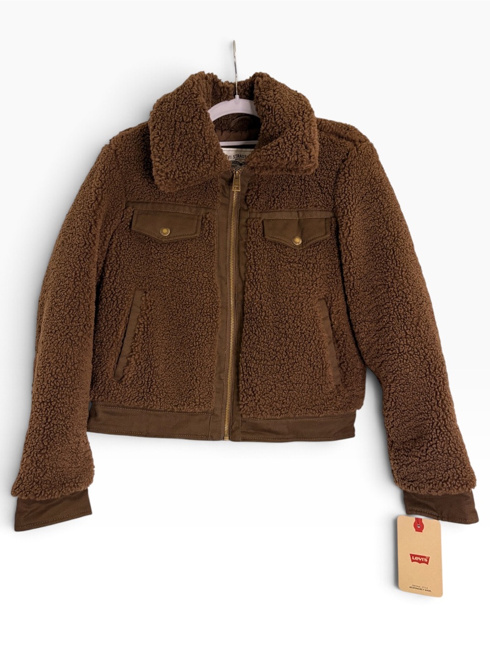 Levi's NWT Women Brown Sherpa Zip-Up Jacket XS